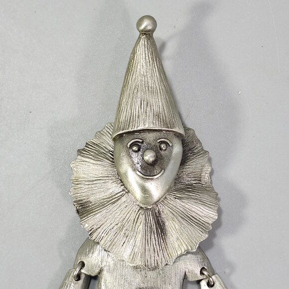 Pewter Circus Clown Articulated Jester Necklace Charm Statement Fashion Jewelry - Picture 3 of 11